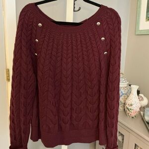 Women's Cable Knit Sweater - Burgundy